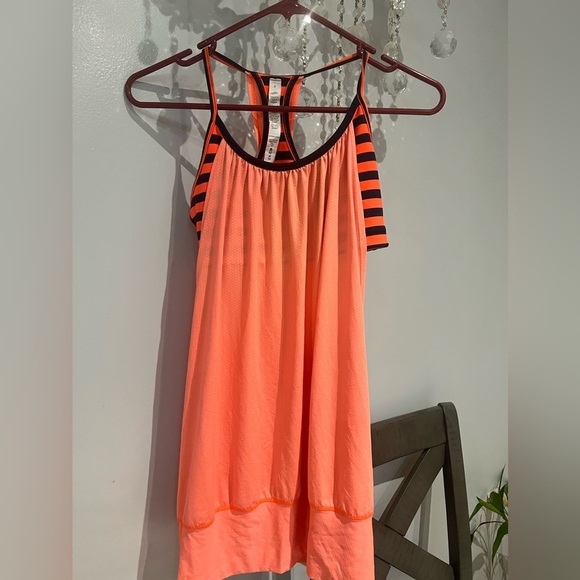 Lululemon No Limits Activewear Tank Bra Cut Out Orange Navy Stripes size 8 A041 - Picture 3 of 6